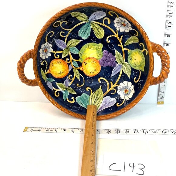 Hand-Painted Italian Ceramic Serving Bowl With Fruit & Floral Design C143 - Picture 4 of 8